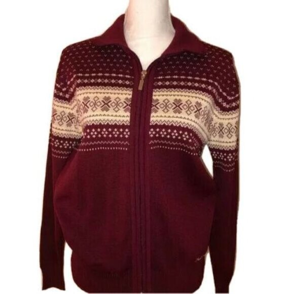 Steffner Sweater Womens Pure Wool Made In Austria Full Zipper Red Maroon - Picture 1 of 13